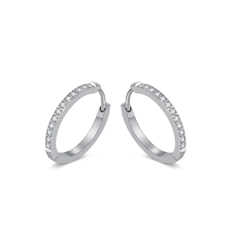 Uhani SPARK Noblesse SK002C-S, obročasti uhani iz nerjavečega jekla s kristali Swarovski, premer 16 mm