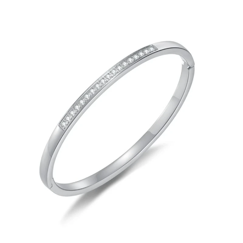 zapestnica SPARK Noblesse srebrna z linijo Swarovski kristalov minimalističen bangle dizajn