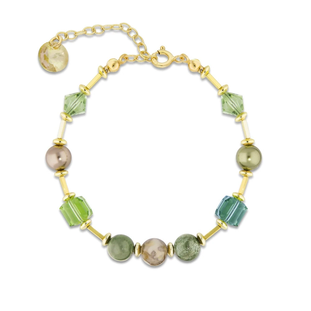 Zapestnica SPARK Jasmine BG56018IAER iz pozlačenega srebra s kristali Swarovski, biseri in indijskim agatom