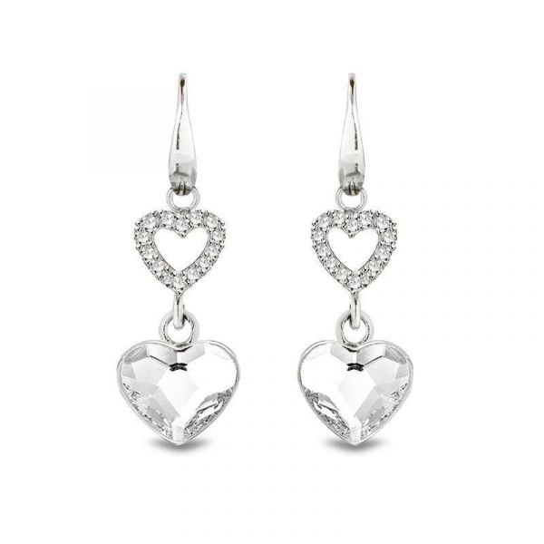 Uhani SPARK LOVELIGHT KC280810C iz srebra 925 z belimi kristali Swarovski, viseči uhani s srčastim motivom