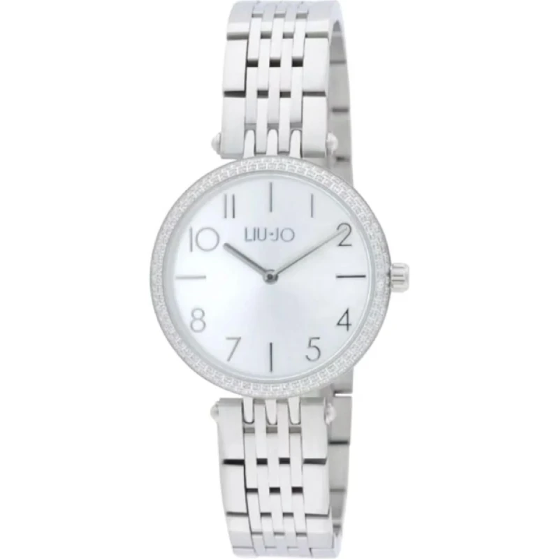 Ročna ura LIU JO Chains Delya TLJ2781 s srebrno številčnico, arabskimi številkami in kristali na luneti