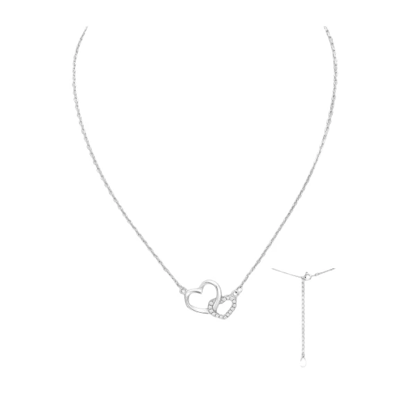 srebrna verižica 701-34513 z dvema srčkoma in cirkoni, srebro 925, rodinirana