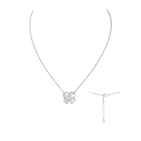 srebrna verižica 789-5106 z obeskom deteljice iz lupine in cirkoni iz srebra 925