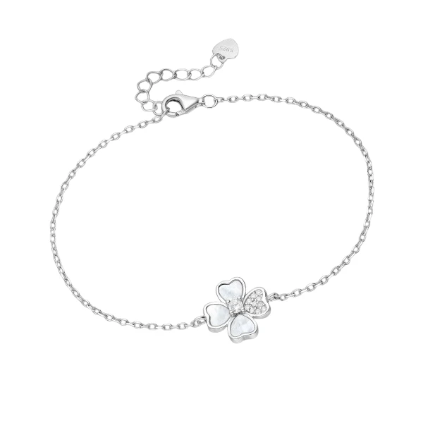 srebrna zapestnica 789-5149 z motivom deteljice iz lupine in cirkoni iz srebra 925