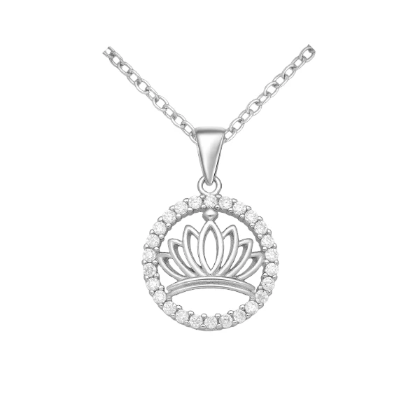 srebrni obesek 701-26443 z motivom lotosovega cveta in drobnimi kamni iz srebra 925