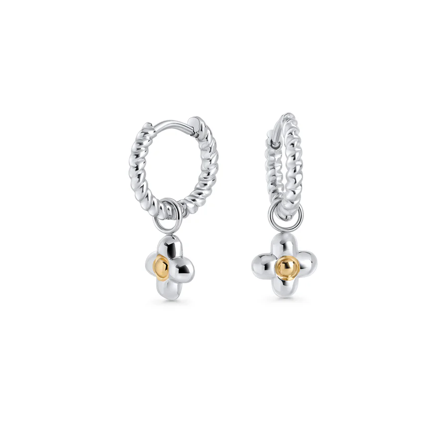 uhani MIA Eclor T126E002ARDO z zavitim obročem in snemljivim cvetličnim obeskom v dvobarvni izvedbi