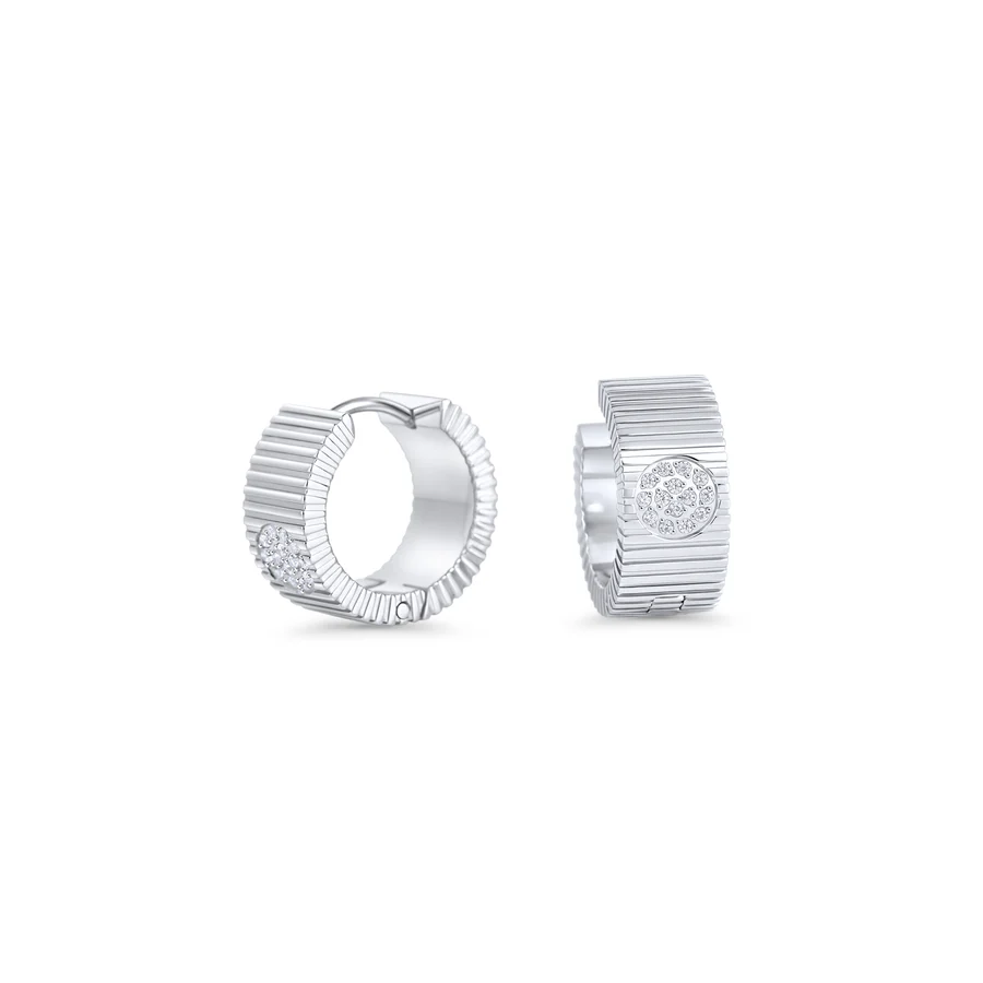 uhani MIA Zara T126E014AR huggie obroč z rebrasto strukturo in okroglim pavé cirkon elementom