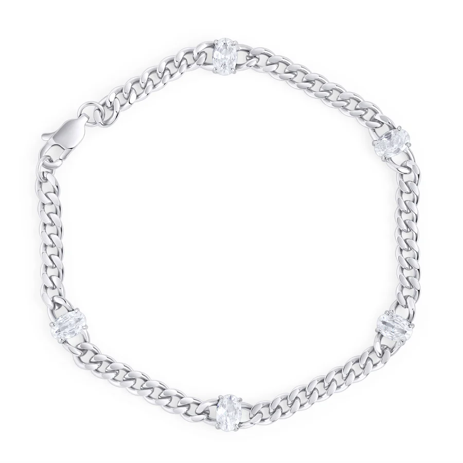 zapestnica MIA Elysia T126B008AR s štirimi ovalnimi cirkoni na verigi širših členov