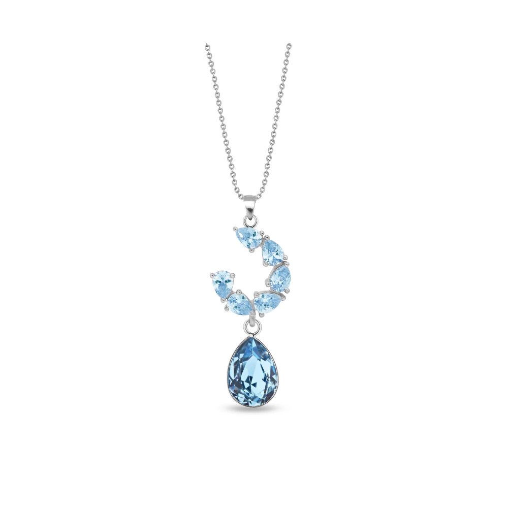 Verižica SPARK Gamberi NK4320AQAQ z modrimi Swarovski kristali v padajoči obliki