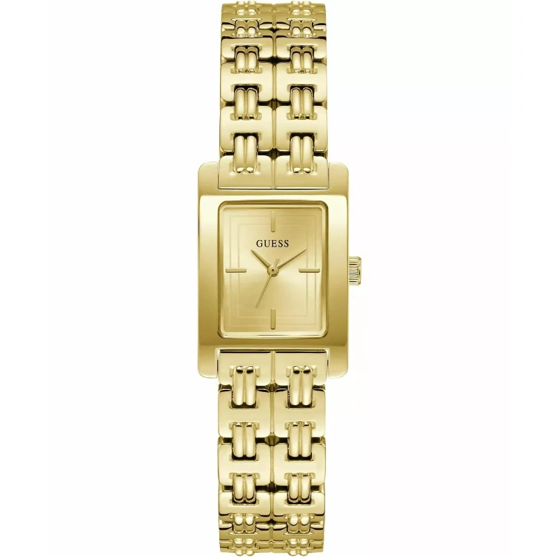 Ženska ura Guess GW1026L2 z zlato šampanjec številčnico, pravokotnim ohišjem in zlato zapestnico G Links