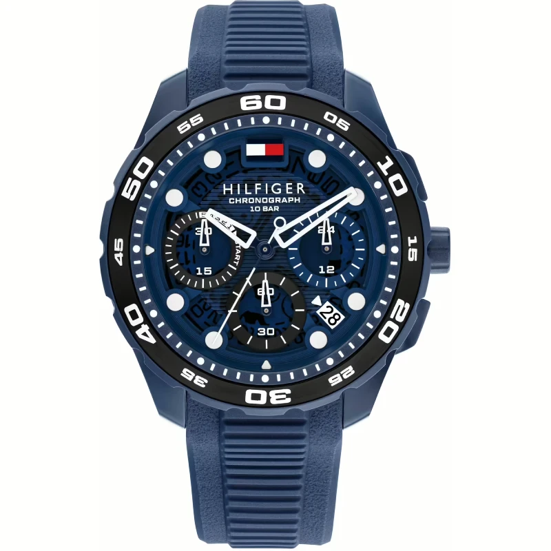 Moška ura Tommy Hilfiger 1792232 Regatta z modro številčnico, kronografom in modrim silikonskim paščkom