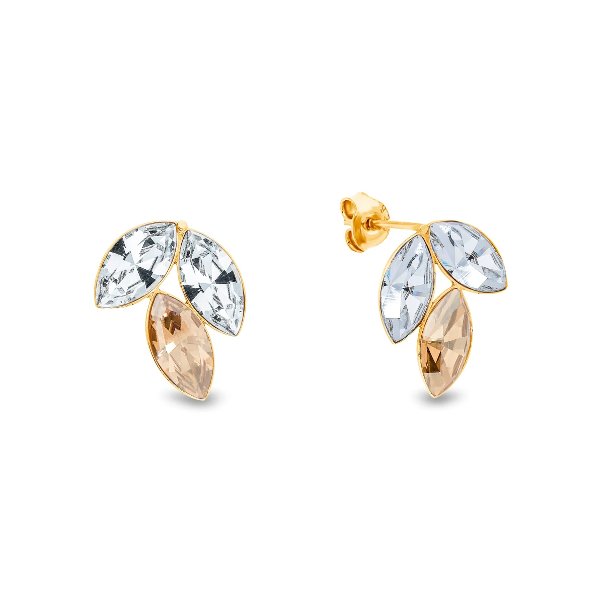 Uhani SPARK Trileaf KG42283CGS s kristali Swarovski iz pozlačenega srebra 925 v odtenkih Crystal in Golden Shadow.