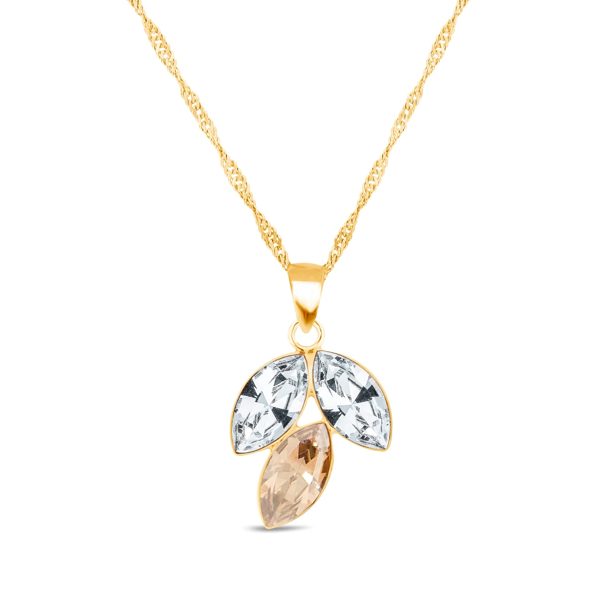 Verižica SPARK Trileaf NG42283CGS s kristali Swarovski iz pozlačenega srebra 925 z obeskom v odtenkih Crystal in Golden Shadow.