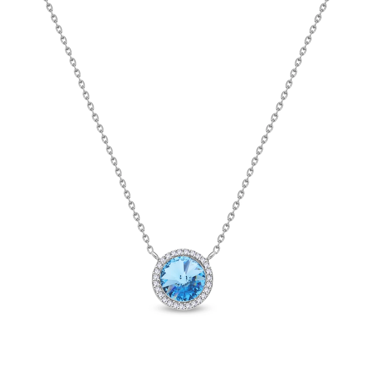Verižica SPARK Vogue NO1122SS39AQ s kristali Swarovski iz srebra 925 z obeskom premera 12 mm in kristalom Aqua.