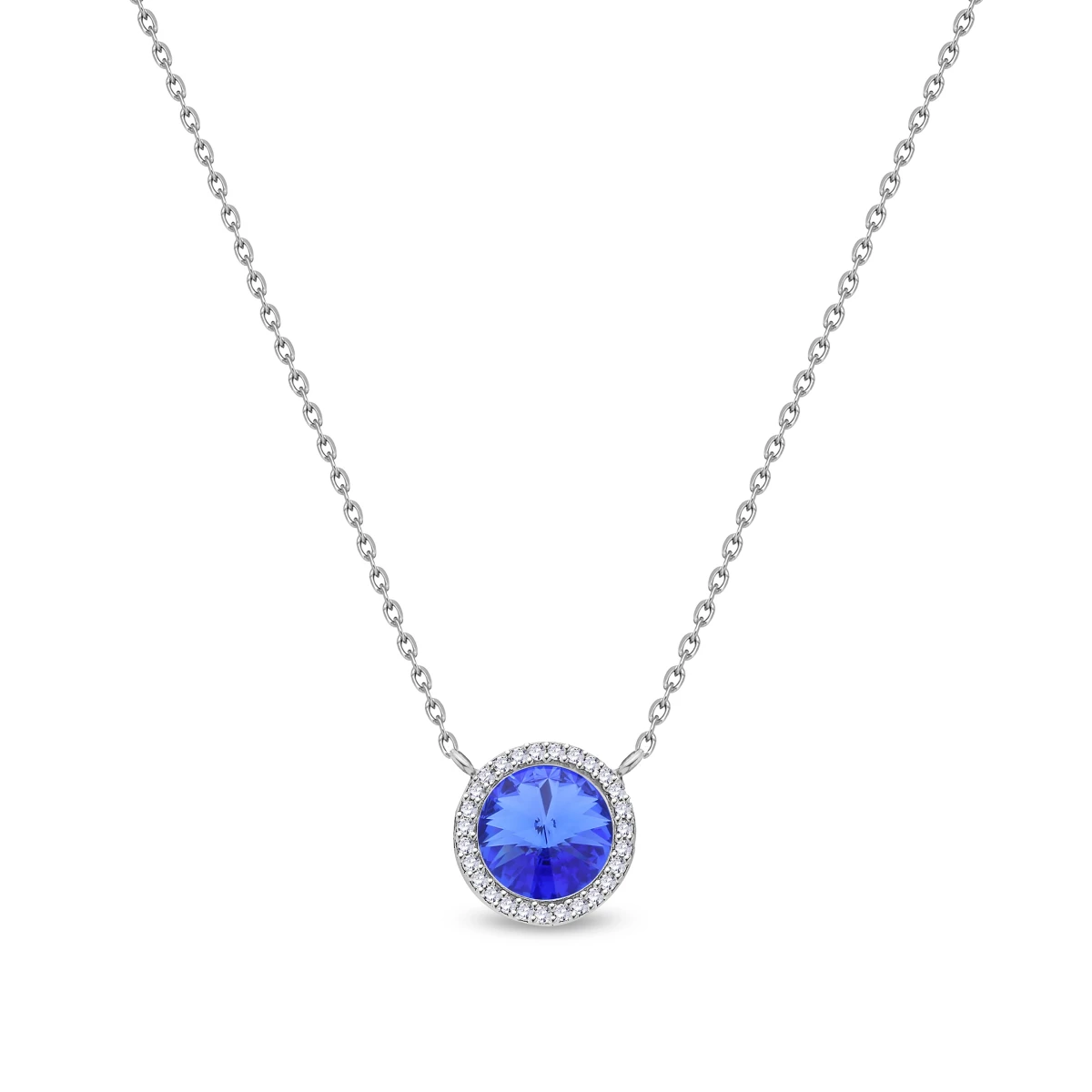 Verižica SPARK Vogue NO1122SS39SA s kristali Swarovski iz srebra 925 z obeskom premera 12 mm in kristalom Sapphire.