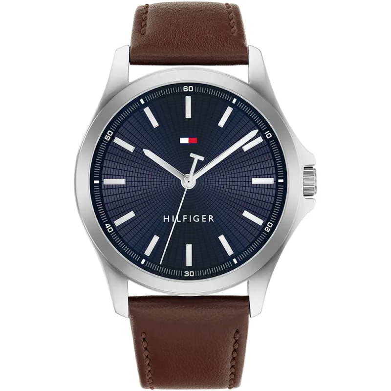 Ročna ura TOMMY HILFIGER 1710669 Bruce z modro številčnico in rjavim usnjenim paščkom