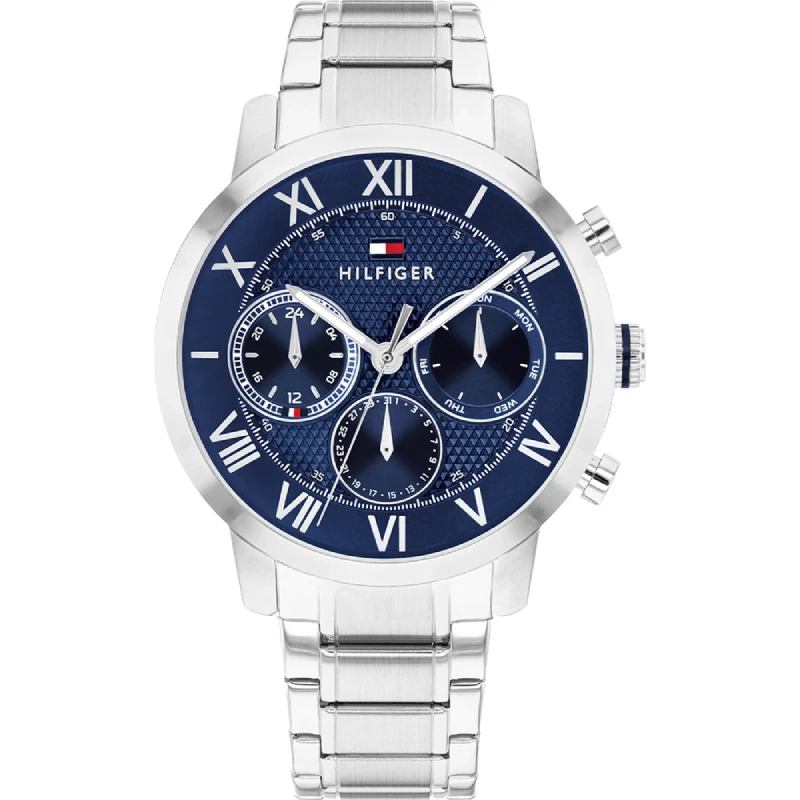 Ročna ura TOMMY HILFIGER 1710728 TH-Oxford z modro številčnico in srebrno jekleno zapestnico