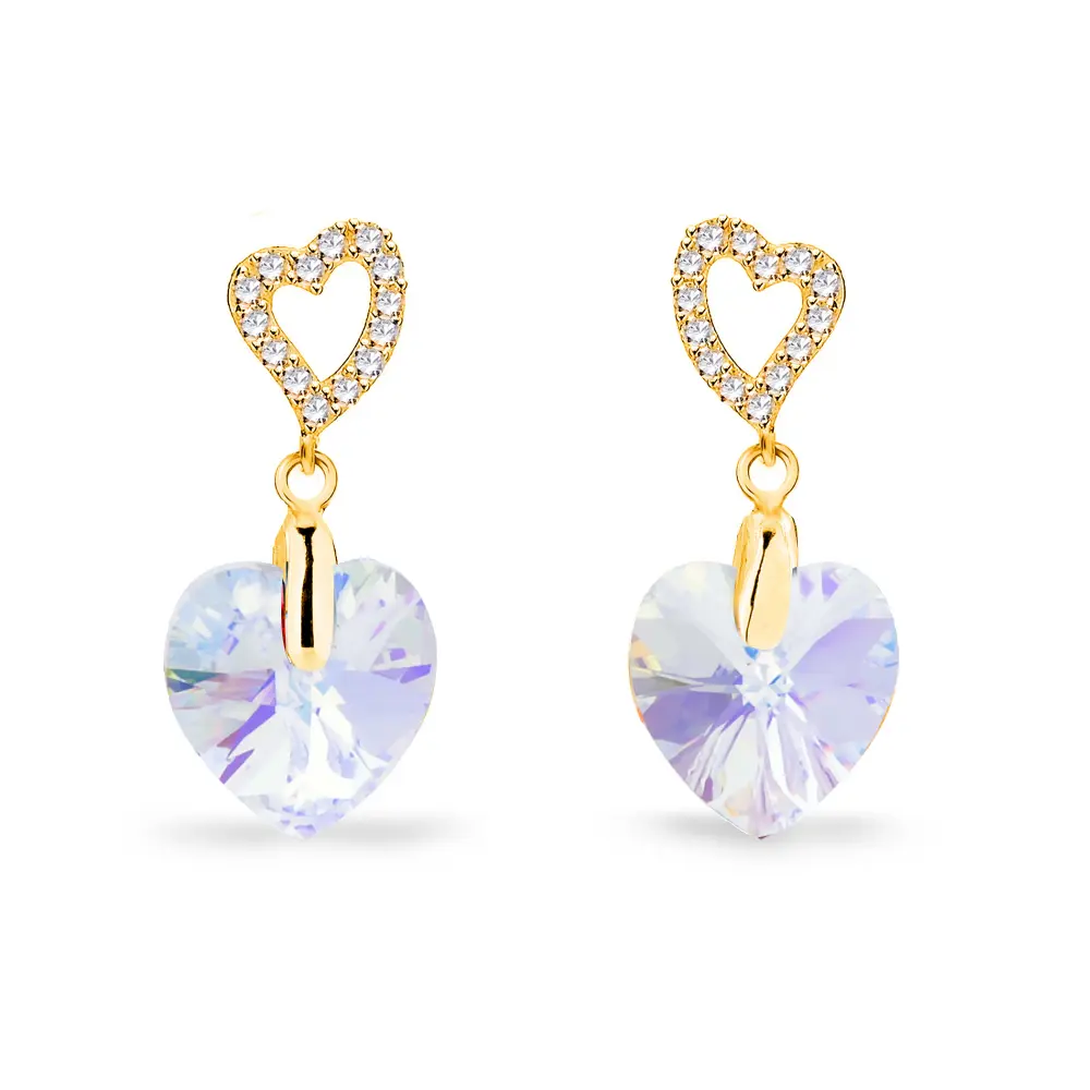 Uhani SPARK Amore KSPG6228AB iz pozlačenega srebra 925 s srčastimi kristali Swarovski® Aurore Boreale velikosti 10 mm.
