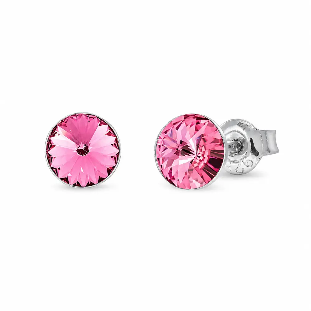 Uhani SPARK Candy KSP001R iz srebra 925 z okroglima rožnatima kristaloma Swarovski® velikosti 6 mm.