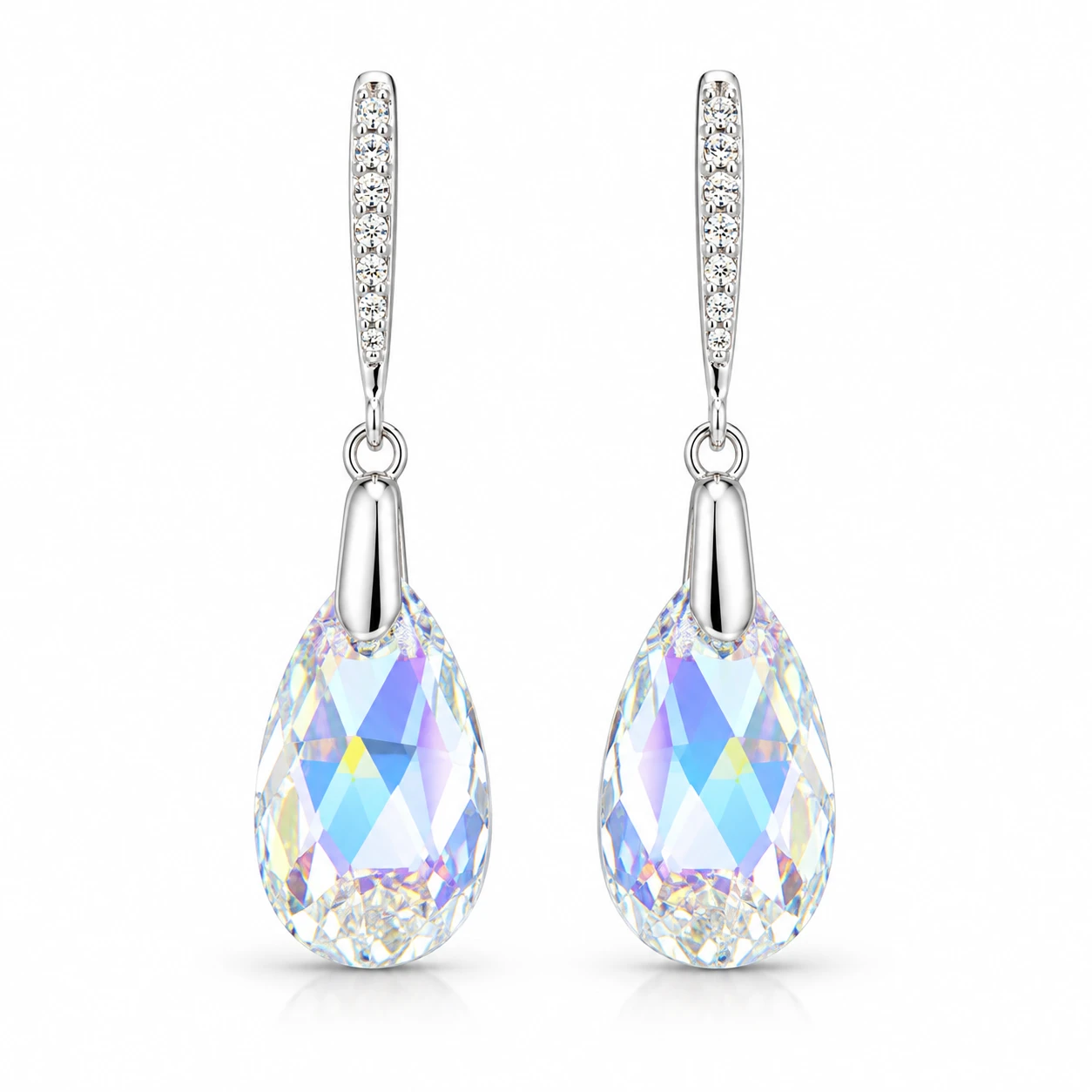 Uhani SPARK Moonlight KSP6106AB iz srebra 925 z visečimi kristali Swarovski® Aurore Boreale v obliki kapljice.