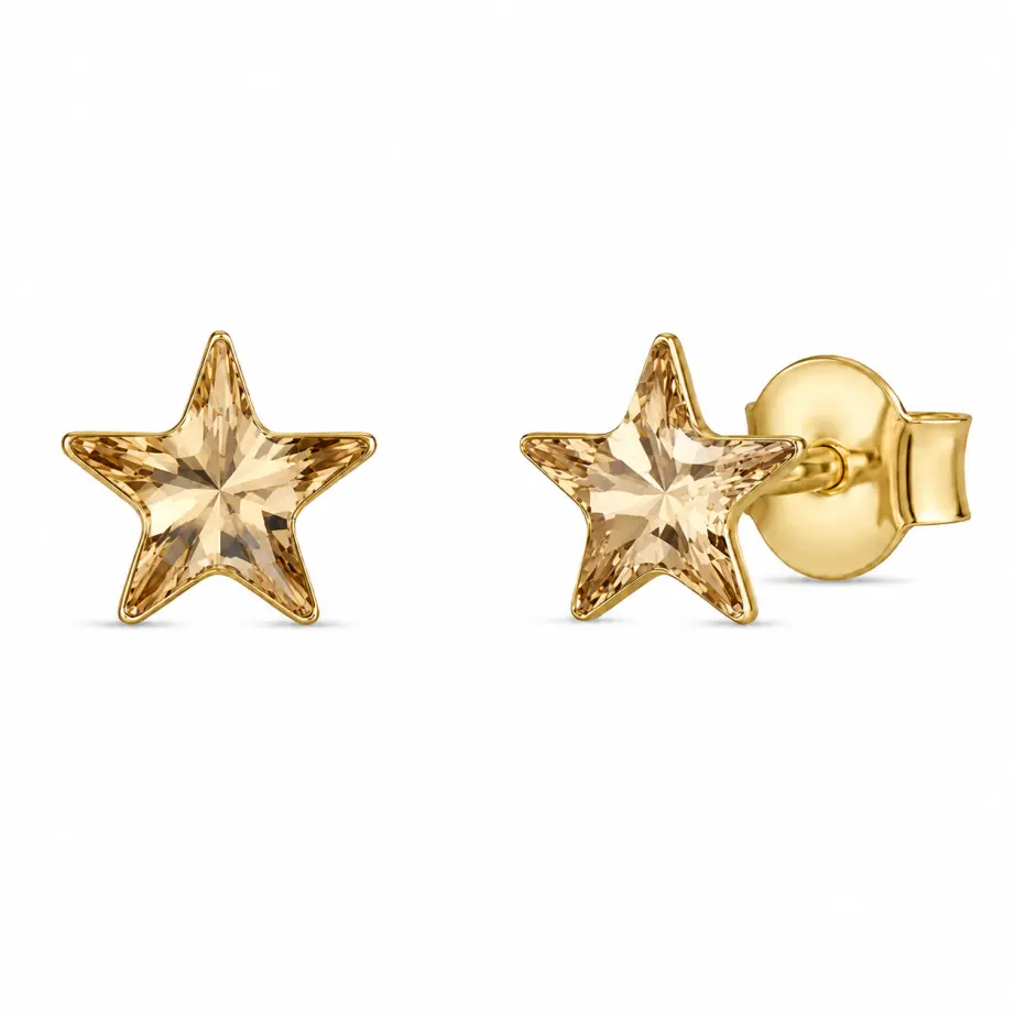 Uhani SPARK Star KSPG4745GS iz pozlačenega srebra 925 z zvezdastimi kristali Swarovski® Golden Shadow velikosti 10 mm.