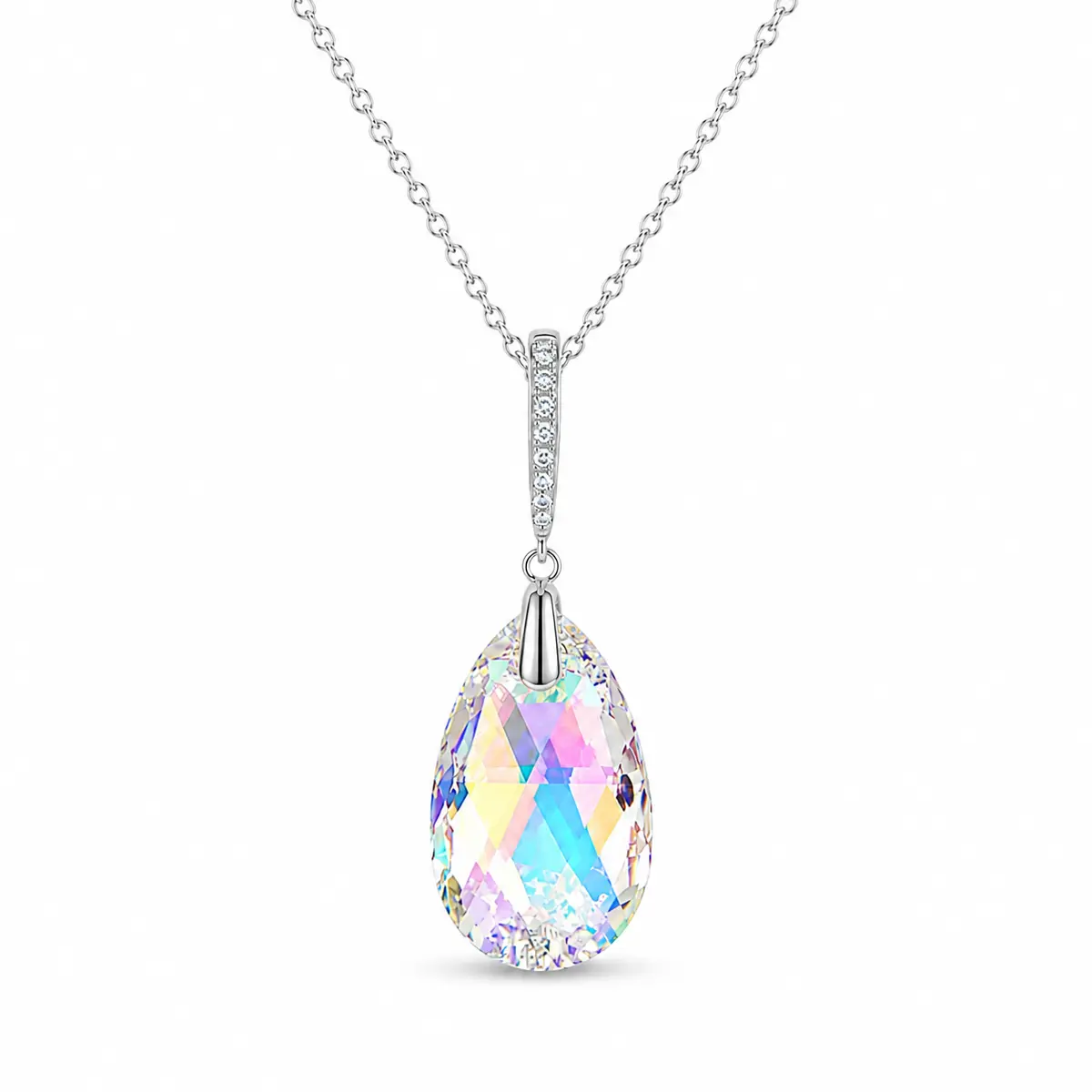 Verižica SPARK Moonlight N610622AB iz srebra 925 z visečim kristalom Swarovski® Aurore Boreale v obliki kapljice.