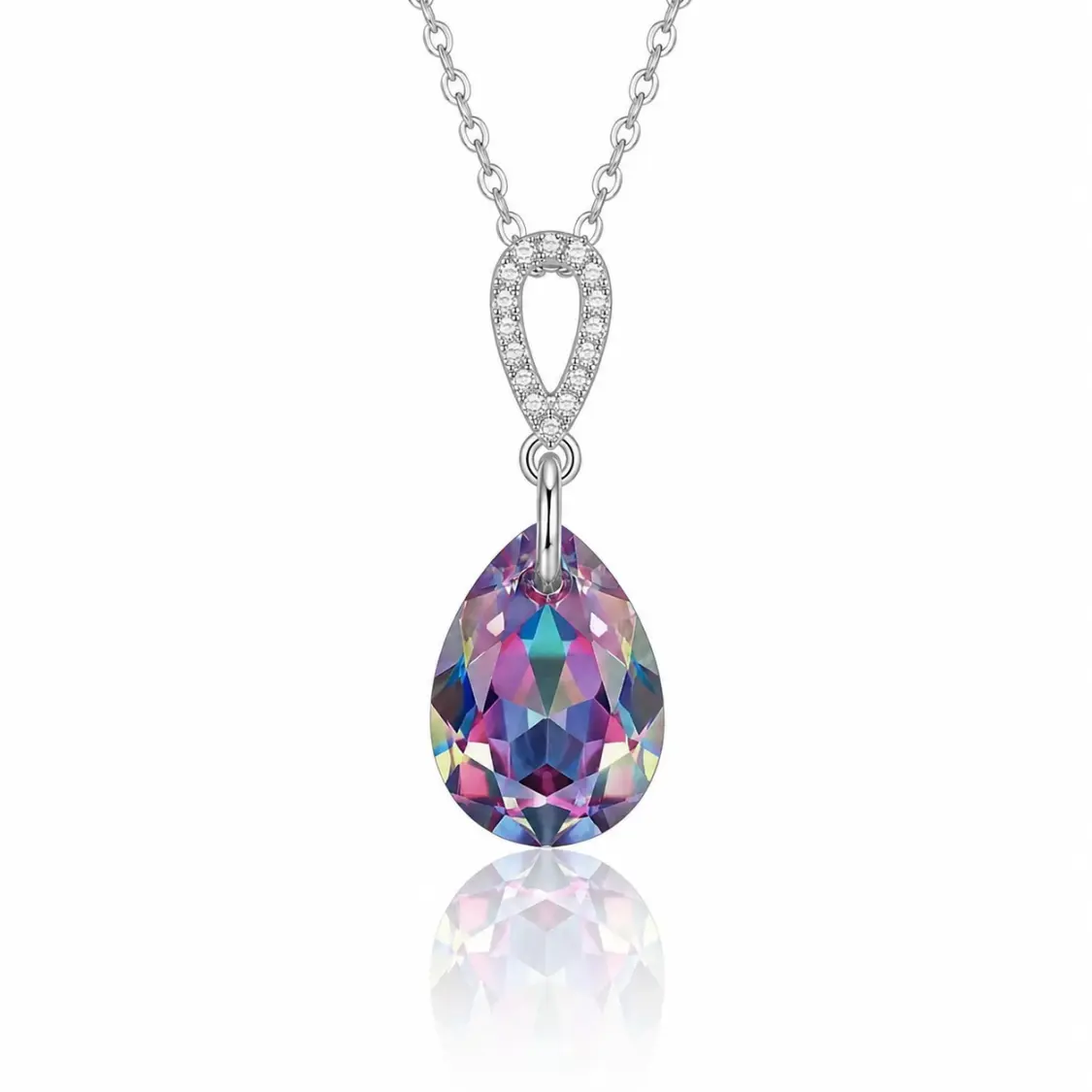 Verižica SPARK Pear Drop NSP6433VL iz srebra 925 z visečim kristalom Swarovski® Vitrail Light v obliki kapljice.