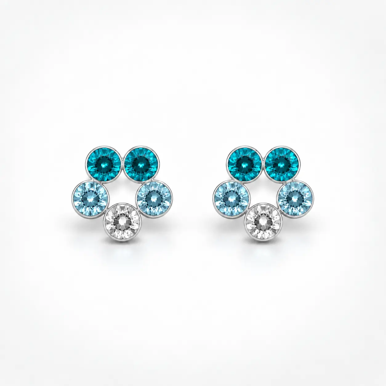 Uhani SPARK Bloom K1088PP325CB iz srebra 925 s kristali Swarovski® v turkiznih, svetlo modrih in prozornih odtenkih.